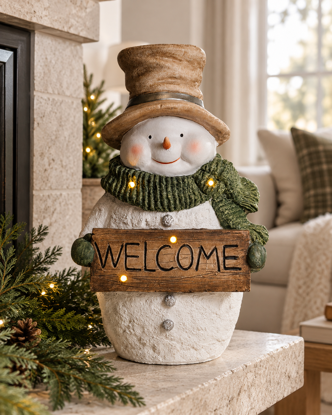 Handcrafted LED Snowman with Welcome Sign