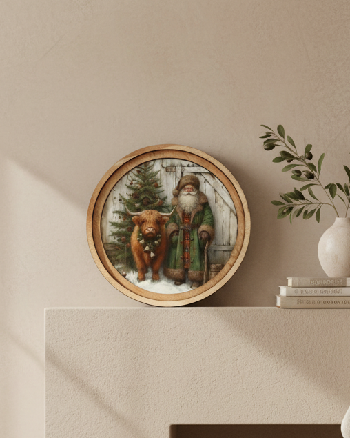 Highland Santa Round Framed Decor | PRE-ORDER