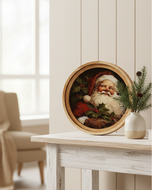 Vintage Santa Round Framed Decor | PRE-ORDER