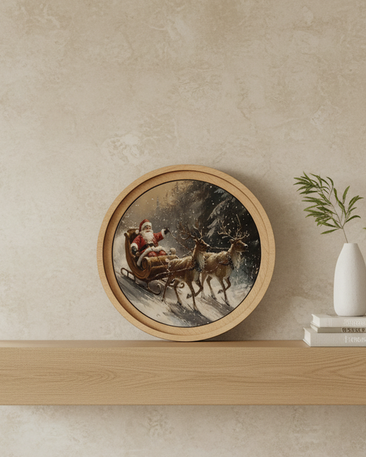 Santa Sleigh Round Framed Decor | PRE-ORDER