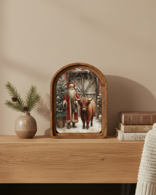 Highland Santa Arched Framed Decor | PRE-ORDER