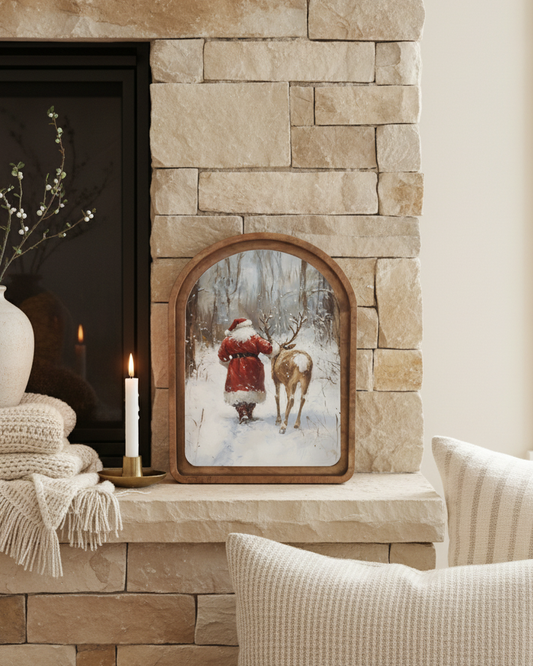 Santa with Reindeer Arched Framed Decor | PRE-ORDER