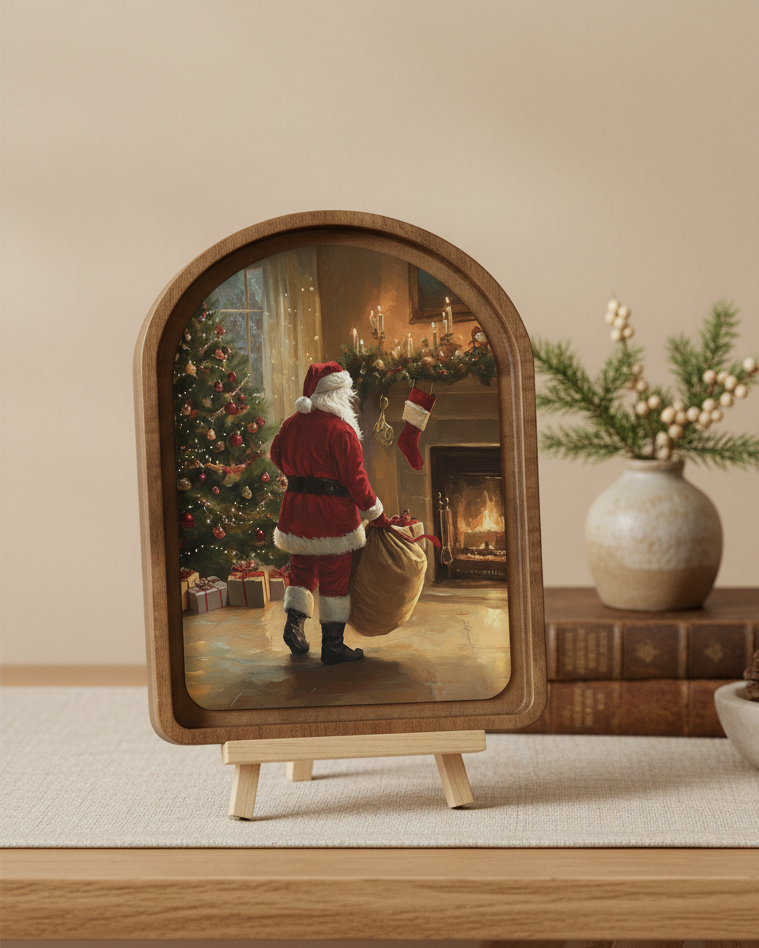 Fireplace Santa  Arched Framed Decor | PRE-ORDER