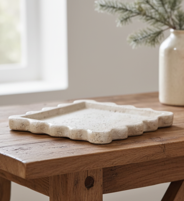 Beige Scalloped Travertine Tray