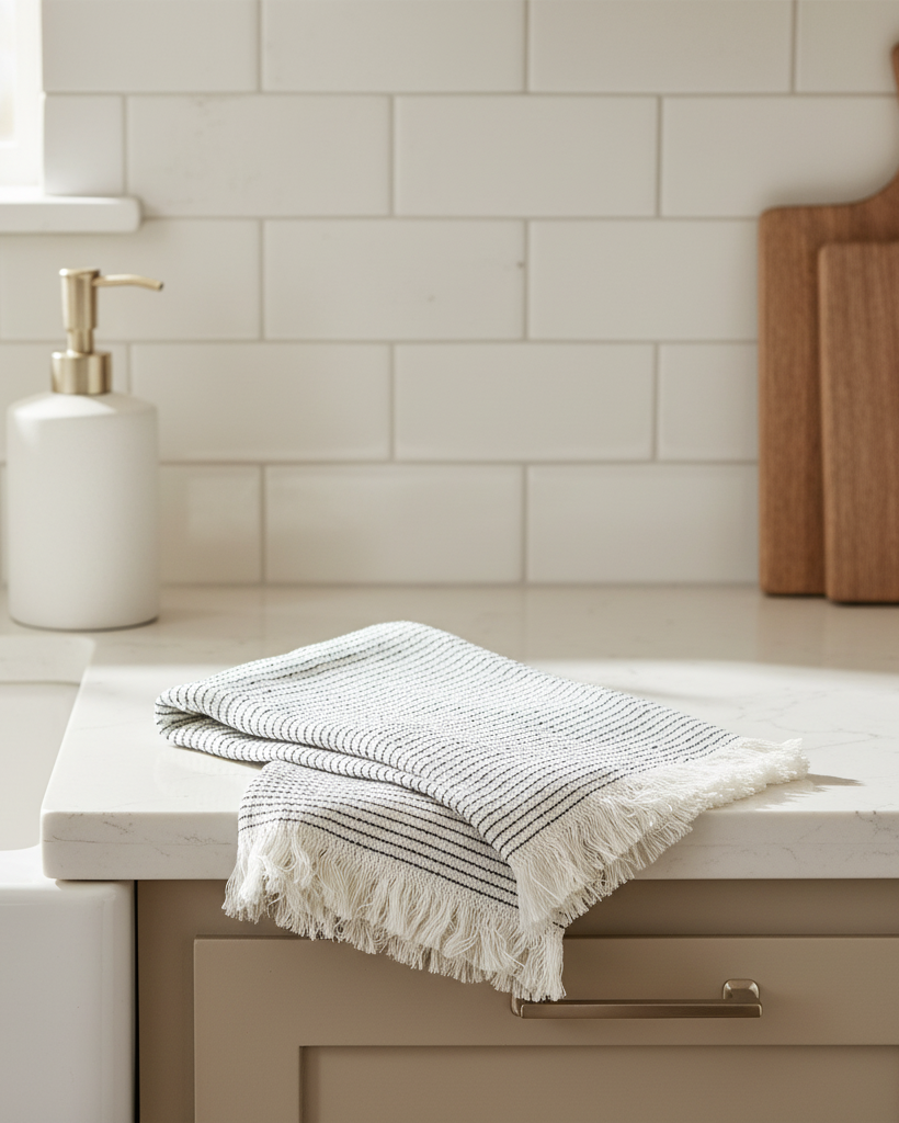 Navy Cotton Stripe Towel Set