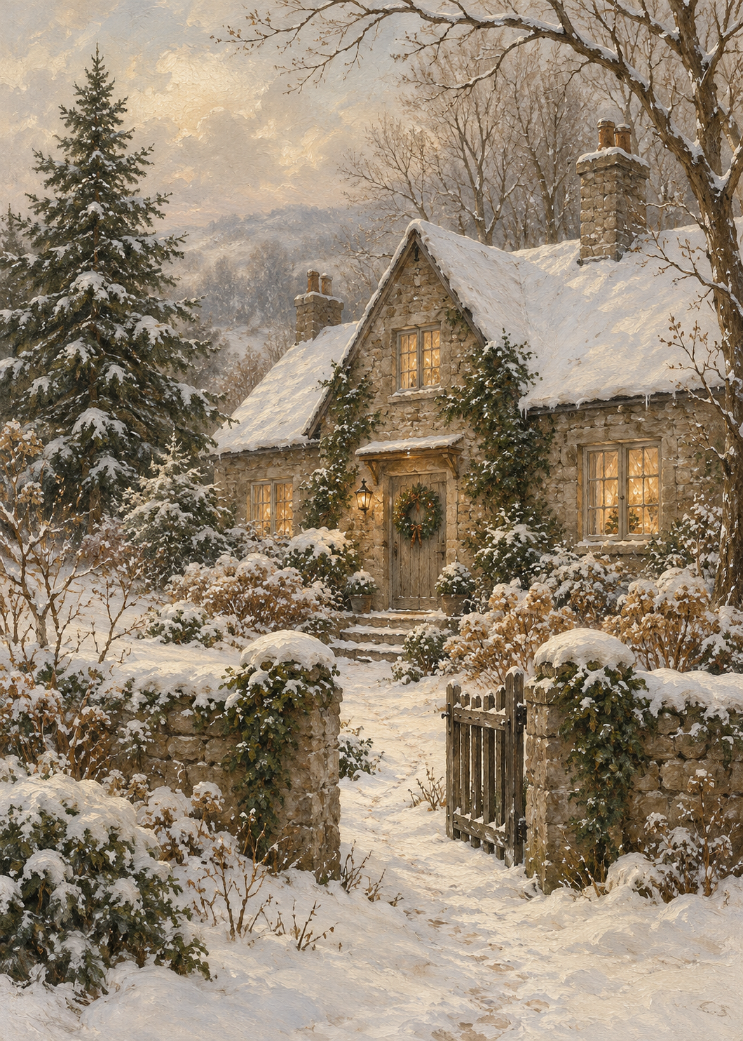 Winter Cottage holiday art print — frame sold separately