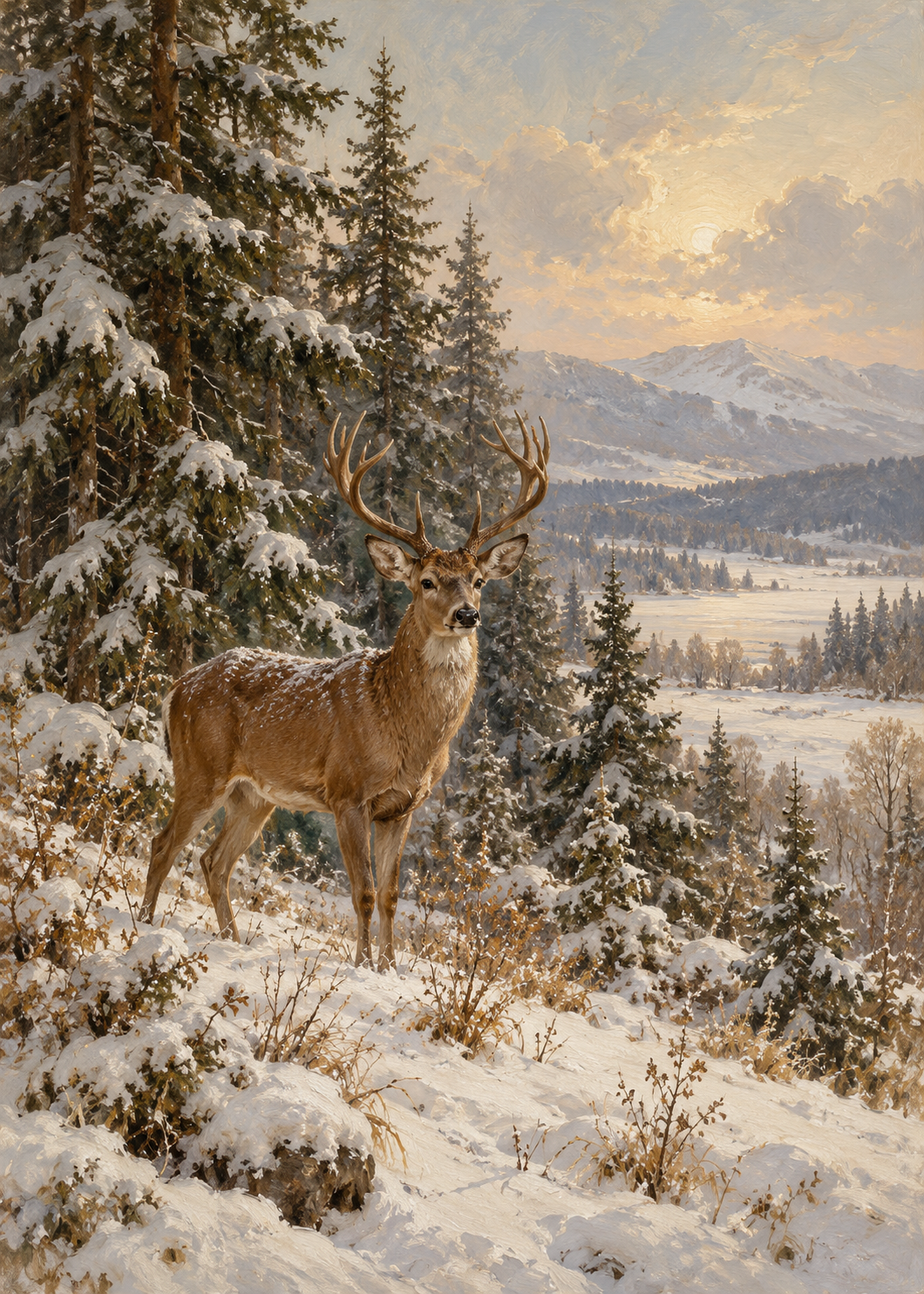 Woodland Deer holiday art print — frame sold separately