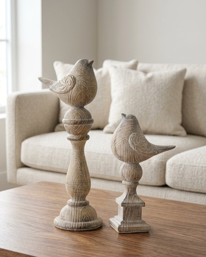 Resin Bird on Pedestal Set