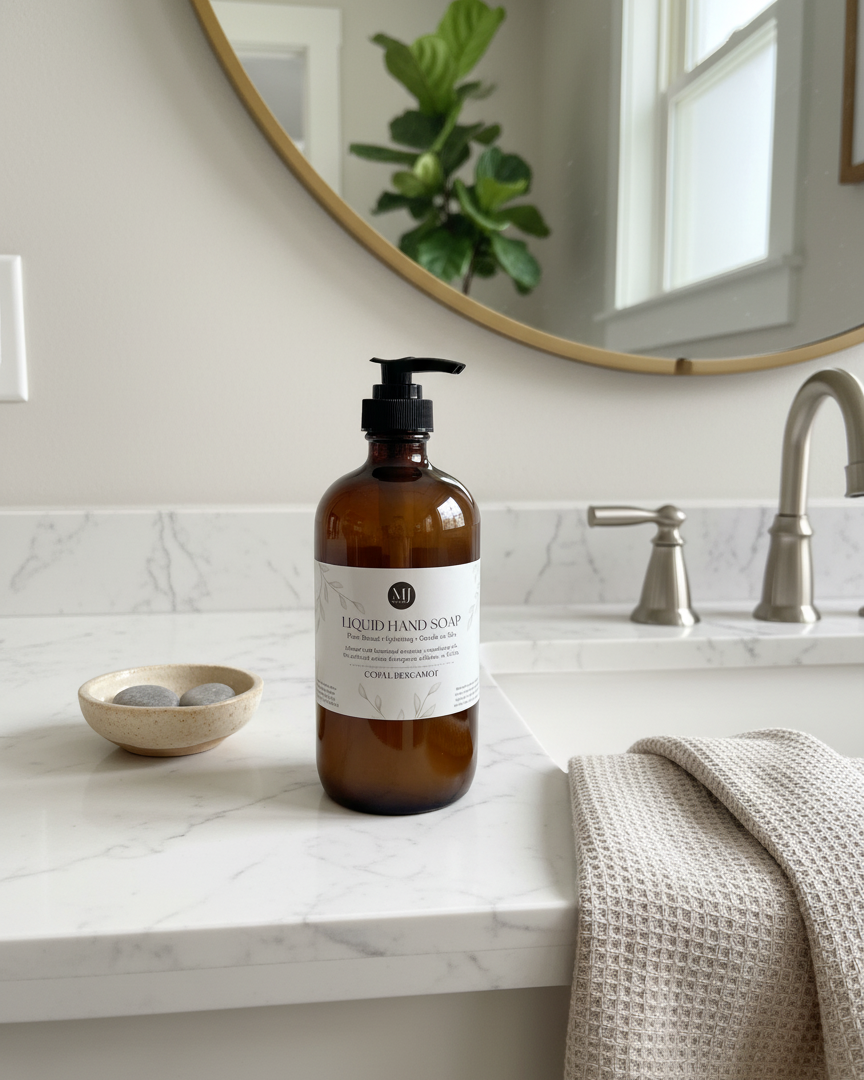 Glass Amber Bottle Liquid Hand Soap | Lemon Mint