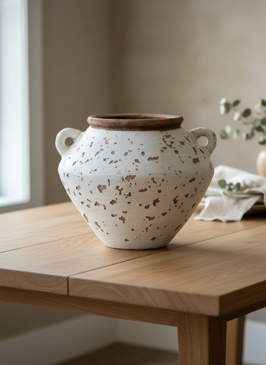 Distressed Two Handle Terra Cotta Vase